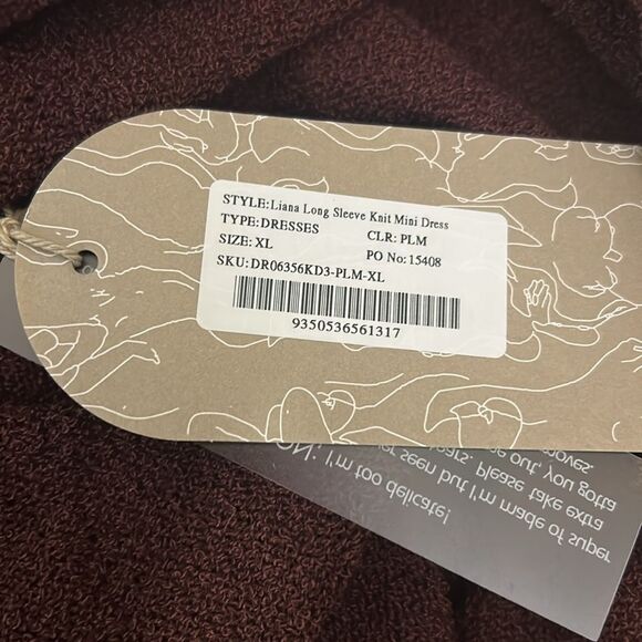 NWT MESHKI Liana Long Sleeve High Neck Open Back Knit Mini Dress in Plum size XL - Picture 13 of 13